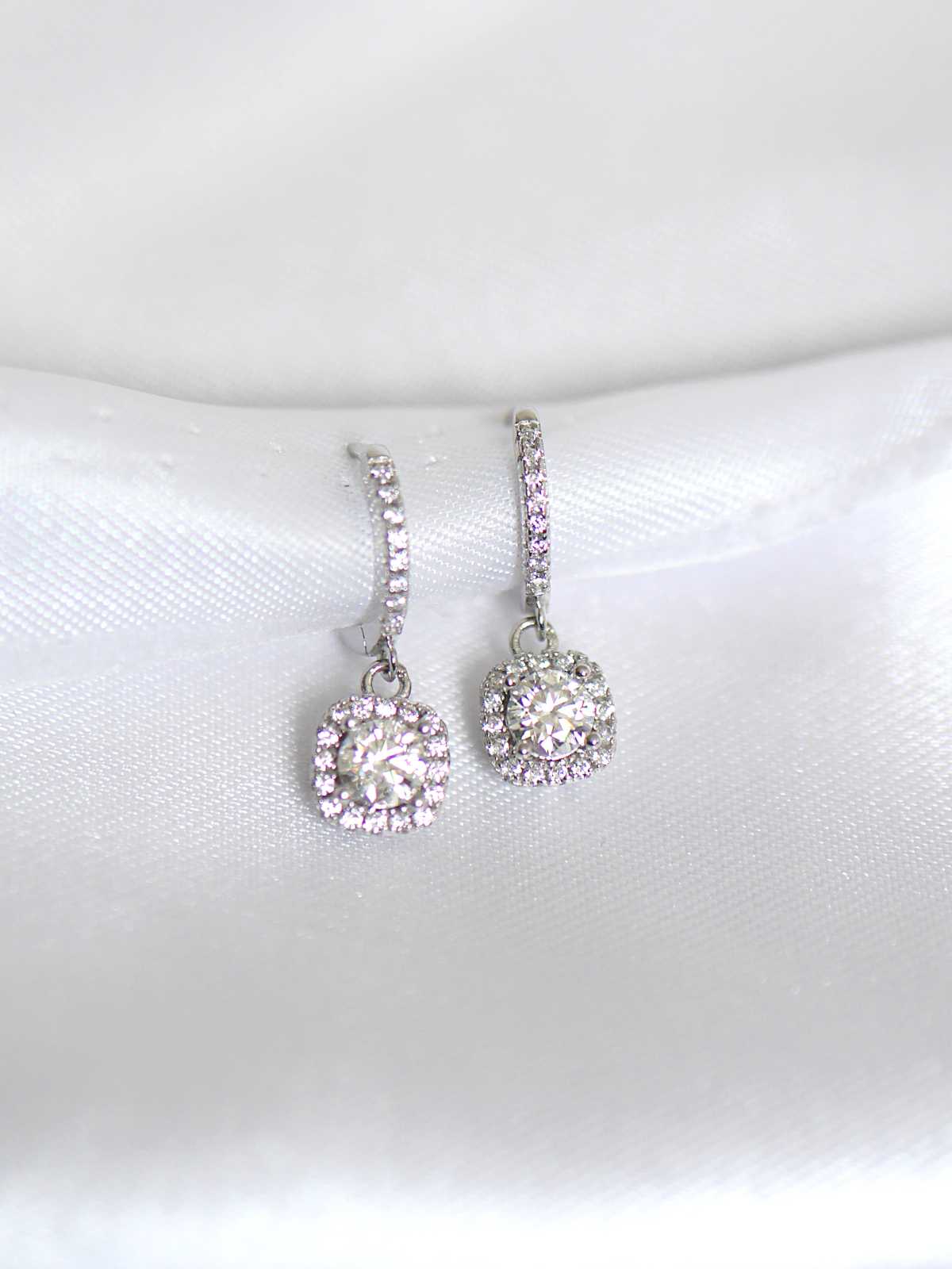 Clair Halo Moissanite Drop Hoop Earrings